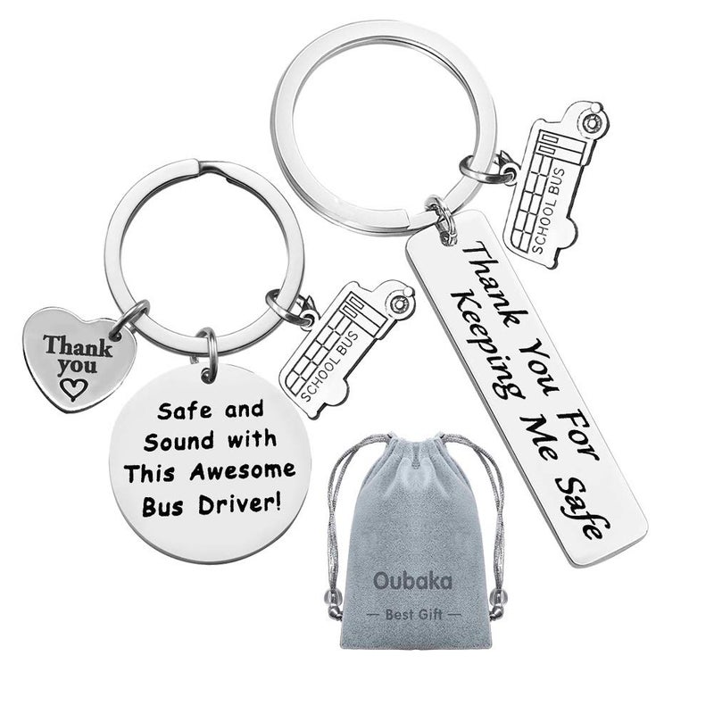 Oubaka Bus Driver Keychain Gift,Bus Driver Appreciation Gift Bus Drivers Thank You Gifts Safe and Sound with This Awesome Bus Drivers! & Thank You For Keeping Me Safe - Image 1